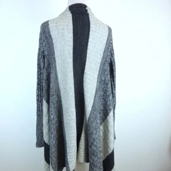 AUTUMN 100% cashmere STRIPED cardigan Sweater coat DUSTER M